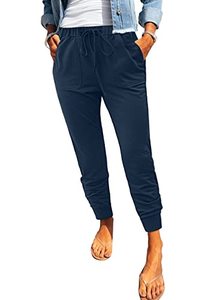 lot 8416 image: EVALESS Womens Joggers Pants for Womens Active Solid Color Casual Sports Pants Drawstring Comfy Cuff Lounge Pants Workout Sweatpants with Pocket Blue Small