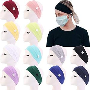lot 8417 image: CLLOT 12 Pack Boho Wide Headband with Button Elastic Turban Hair Band Yoga Head Wraps for Women Girls Nurse and Doctor