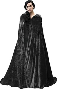 lot 8653 image: HOMELEX Unisex Black Velvet Adult Cape Full Length Hooded Robe Halloween Cloak