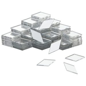 lot 8654 image: 150 Pack Self Adhesive Mirror Tiles for Crafts, Mini Diamond Shaped Peel and Stick Mosaic Pieces for Wall Decor (1 x 0.5 in)