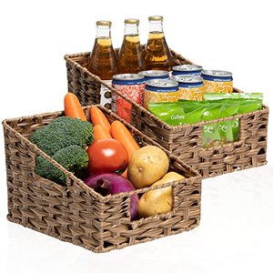 lot 8662 image: ROSOS Wicker Baskets 2 Pack, Waterproof Wicker Storage Basket with 3 Built-in Handles, Nesting Wicker Baskets for Storage, Washable Large and Small Storage Baskets for Organizing in 10.6& 9.8,Brown
