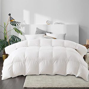 lot 8666 image: DOMDEC Heavyweight Goose Feather Down Comforter- King Size Winter Duvet- Ultra Soft 850 Fill Power Hotel Collection 65oz Thick Duvet Insert Cold Weather Sleepers(104X90, White) (DD2011)