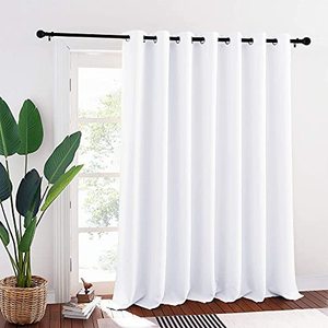 lot 8668 image: RYB HOME White Curtains & Drapes - Room Darkening Curtains Privacy Insulated Slider Curtains for Bedroom Living Room Sliding Glass Door Bay Window, 100 inch Wide x 95 inch Long, White