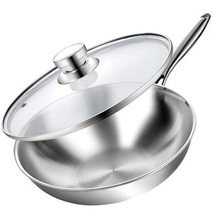 lot 8669 image: LOLYKITCH 3 Ply Stainless Steel 13 Inch6QT Wok Pan with Detachable Ergonomic HandleGlass Lid, Compatible with Induction, Gas, Ceramic, Electric Stoves and Oven Safe(Removable handle)