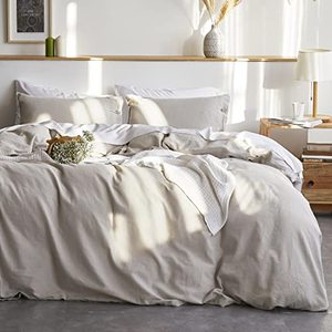 lot 8670 image: Bedsure Linen Duvet Cover King - Linen Cotton Blend Duvet Cover Set, Linen Color, 3 Pieces, 1 Duvet Cover 104 x 90 Inches and 2 Pillowcases, Comforter Sold Separately