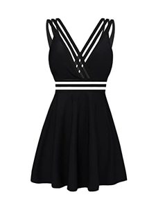 lot 8671 image: Womens One Piece Swimsuit Plus Size V-Neck Swim Dress Hollow High Waist Bathing Suit Black US M (8-10)