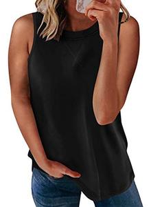 lot 8675 image: SHEWIN 2023 Womens Summer Crewneck Sleeveless Solid Color Basic Tank Tops Casual Soft Camisole Shirts Cute Tops Loose Fit,US 16-18(XL),Black
