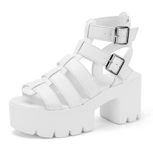 lot 8685 image: READYSALTED Chunky Platform Sandals for Women Comfortable Gladiator Open Toe High Heeled with Buckle Ankle Strap Block Summer(JAFFA21-White-06)