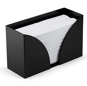 lot 8692 image: SimplyImagine Countertop Paper Towel Holder Dispenser - Black Acrylic Storage Holder for Kitchen or Bathroom Use for Multifold, C Fold, Trifold, Z Fold Hand Towel Napkins - Commercial or Home Use