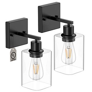 lot 8697 image: Esfos Black Wall Sconces Light Set of Two, Farmhouse Wall Sconces Rustic Bathroom Sconce, Modern UL Listed Bathroom Wall Lights Bathroom Vanity Light Fixture Wall Lamp with Glass Shade