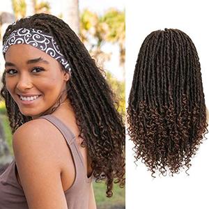 lot 8702 image: Fancy Hair Faux Locs Headband Wigs Dreadlock Wig Turban Wig Braided Twist Wigs Hand Braided Curl Synthetic Party Cosplay Half Wigs for Black Women Mixed Brown 20