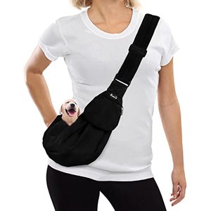 lot 8707 image: SlowTon Dog Carrier Sling, Thick Padded Adjustable Shoulder Strap Dog Carriers for Small Dogs, Puppy Carrier Purse for Pet Cat with Front Zipper Pocket Safety Belt Machine Washable (Black XS)
