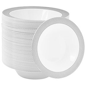 lot 8713 image: JOLLY CHEF 100 Disposable Plastic Bowls 12 oz Premium Heavy Duty Disposable Dinner Bowls Reusable and Great for Parties or Weddings