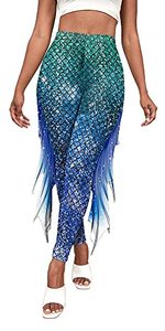 lot 8715 image: Mermaid Yoga Print Leggings for Women Plus Size Fish Scale High Waisted Pants Halloween Costume Tights S-XL (Blue-Green, XL)