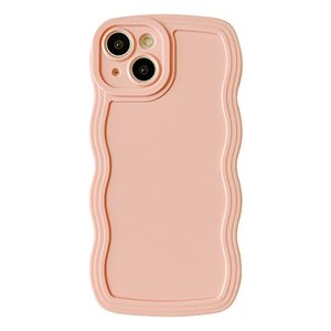 lot 8716 image: Caseative Solid Color Curly Wave Frame Soft Compatible with iPhone Case (Pink,iPhone 13)
