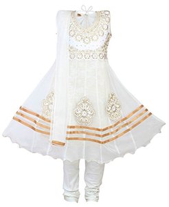 lot 8721 image: Ashwini Girls Netted White Color Salwar Suit  Readymade Kids Ethnic Wear