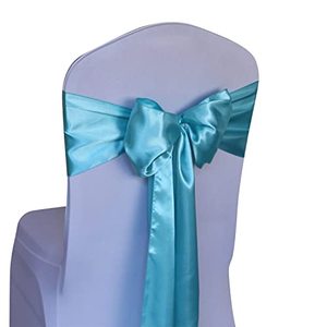 lot 8737 image: WELMATCH Turquoise Satin Chair Sashes Ties 50 pcs Wedding Banquet Party Event Decoration Chair Bows (Turquoise, 50)