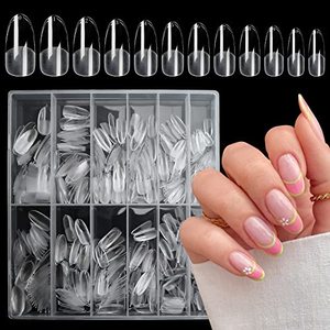 lot 8738 image: LoveOurHome 600pc Gel X Nail Tips Clear Oval Almond Fake Nails Full Cover Artificial False Fingernails for Gel X Manicure ExtensionAcrylic Nail Design