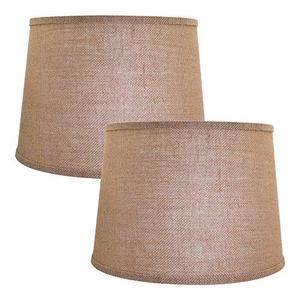 lot 8739 image: ALUCSET Double Medium Lamp Shades Set of 2, Drum Fabric Burlap Lampshades for Table Lamp and Floor Light, 10x12x8 inch, Natural Linen Hand Crafted, Spider (Light Brown, 2 PCS Pack)
