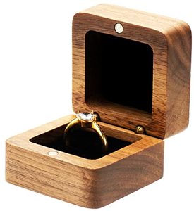 lot 8750 image: COSISO Walnut Wood Engagement Ring Gift Box Jewelry Storage Box for Proposal Birthday (Black Inner)