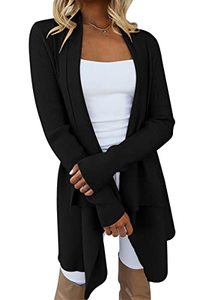 lot 8758 image: LILLUSORY Long Cardigan Sweaters for Women 2022 Lightweight Long Sleeve Drape Open Front Cardigan Casual Outfits Fall Dusters Black