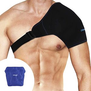 lot 8759 image: NEWGO Shoulder Ice Pack Wrap for Pain Relief, Shoulder Ice Pack Rotator Cuff Cold Therapy Ice Pack Shoulder Cold Pack Compression Brace for Tendonitis, Recovery After Shoulder Surgery - Black
