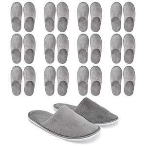 lot 8765 image: Juvale 12 Pairs Disposable House Slippers for Guests, Bulk Pack for Hotel, Spa, Shoeless Home, Gray (US Men Size 11, Women 12)