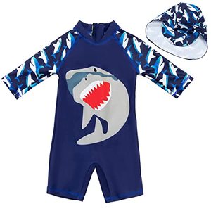 lot 8768 image: Toddler Boy Swimsuit Baby Boys Swimwear Rash Guard Set Kids Infant Bathing Suit with Zipper Sun Hat UPF 50 Sun Protection(Navy001,6-12Months)