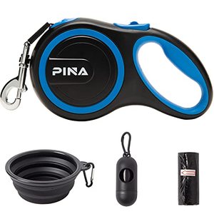 lot 8772 image: PINA Retractable Dog Leash, 26ft Dog Leash for Small Medium Large Dogs Up to 110lbs, 360° Tangle-Free Strong Reflective Nylon Tape, with Anti-Slip Handle, One-Handed Brake, Pause, Lock - Black Blue