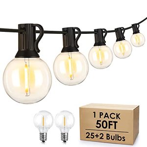 lot 8774 image: Mlambert 50Ft LED Outdoor String Lights G40 Globe Dimmable Patio Lights, Waterproof Hanging String Light with 252 Warm White Shatterproof Bulbs for Backyard, Garden, Bistro, Porch, Cafe-Black Wire