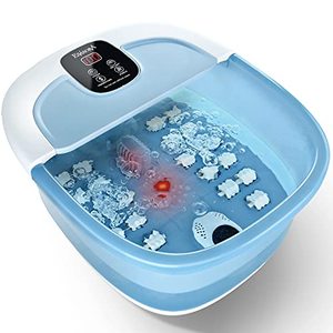 lot 8776 image: ESARORA Foot Spa, Foot Bath Massager with Heat, Bubbles, Pumice Stone, Medicine Box, Temperature Control, Red Light, Ergonomic Massage Rollers and Acupressure Massage Points, Light Blue