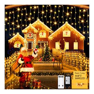 lot 8784 image: Outdoor Christmas Lights Super Long 164FT 1600 LED Plug in 8 Modes with Timer Dimmable Christmas Lights Waterproof LED String Lights Decor for Roof Porch Garden Holiday Wedding Party Warm White