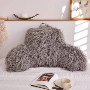 lot 9014 image: Holawakaka Standard Faux Fur Bed Rest Pillow with Arms, Curved Fur Reading Pillows Perfect for Adults, Teens, Kids, Pregnancy Lumbar & Head Neck Coccyx Lower Back Support Cushion Grey Silver