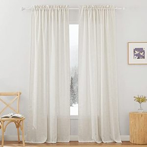 lot 9016 image: RYB HOME Flax Linen Woven Curtains 84 inches Long, Absorbent Semi Sheer Linen Curtains Privacy Soften Sunlight Drapes for Living Room Divider Bedroom Farmhouse Cafe, W 52 x L 84, Linen, 2 Panels