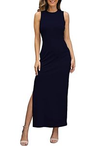 lot 9021 image: LaSuiveur Womens Summer Beach Dress Sleeveless High Slit Bodycon Dress Navy Blue S