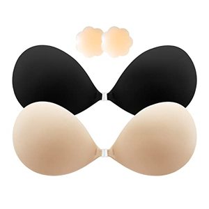 lot 9034 image: GTETKDE Adhesive Bra Strapless Push up Reusable Invisible Silicone Sticky Bra for Backless Dress with Nipple Covers BlackNudeC