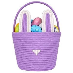lot 9036 image: CubesLand Woven Cotton Rope Storage Basket,Cute Small Basket Rope Room Storage Basket,Portable baskets Cat Dog Toys Basket Chest Box,Empty Decor Gift Basket with Handles Purple