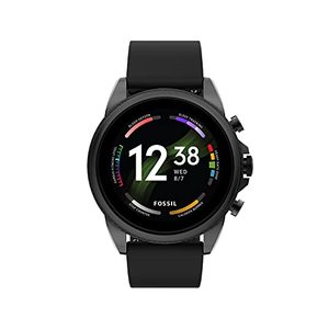 lot 9046 image: Fossil Mens Gen 6 44mm Stainless Steel and Silicone Touchscreen Smart Watch, Color Black (Model FTW4061V)