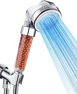 lot 9060 image: Cobbe Shower Head LED Color Changing, Filter Filtration Water Saving Spray Handheld Showerheads with Hose and Base for Dry Skin & Hair with Temperature-Controlled Shower Heads