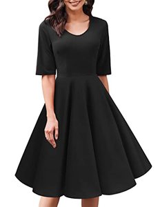 lot 9064 image: ELESOL Womens A-Line 34 Sleeve Pleated Cocktail Party Swing Dress,BlackXL