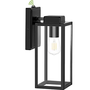 lot 9071 image: Large Size Outdoor Wall Lantern 16 Inch, Dusk to Dawn Waterproof Exterior Wall Sconce Light Fixture, Anti-Rust Wall Mount Light with Clear Glass Shade, Matte Black Wall Lamp with E26 Socket for Porch