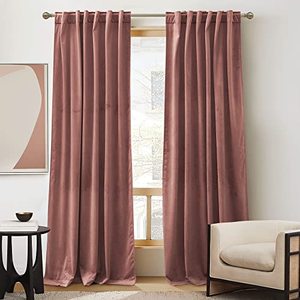 lot 9074 image: RYB HOME Soft Velvet Curtain for Home Decoration, Room Darkening Window Curtains & Drapes Thermal Insluated Noise Reuding Vertical Shade for Sliding Door Home Office, W52 x L84 inch, Wild Rose, 2 Pcs