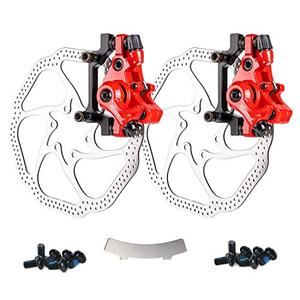 lot 9077 image: Farbetter Bike Disc Brake Kit, Including Front and Rear Caliper, 160mm Rotor, Mechanic Tool-Free Pad Adjuster for Mountain Bike, Road Bike, Fixed Gear Bike, MTB, BMX (Red)