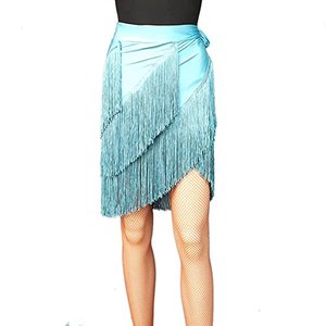 lot 9081 image: Womens Dance Skirts Ballroom Latin Dance Dress Tango Dance Skirt Apron Tassel Skirt Dance Practice Performance Hip Scarf (Blue)