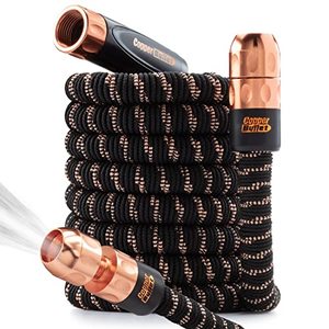 lot 9083 image: 2024 Pocket Hose Copper Bullet AS-SEEN-ON-TV Expands to 50 ft REMOVABLE Turbo Shot Multi-Pattern Nozzle 650psi 34 in Solid Copper Anodized Aluminum Fittings Lead-Free Lightweight No-Kink Garden Hose