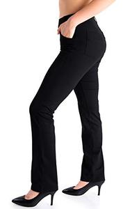 lot 9087 image: Yogipace,4 PocketsBelt Loops, Womens Straight Leg Yoga Dress Pants Work Pants Slacks Office Commute Travel, 31, Black, Size XL