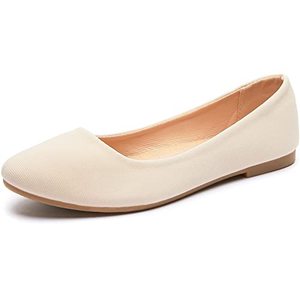 lot 9093 image: Obtaom Womens Textile Round Toe Ballet Flats Business Casual Slip ons Classic Fabric Working Shoes(Beige US9)