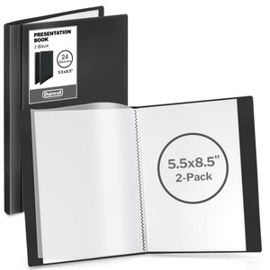 lot 9100 image: Dunwell Small Binders with Sleeves - Presentation Books 5.5x8.5 (2-Pack, Black), 24-Pockets, Displays 48 Half Size Pages or 5.5 x 8.5 Mini Booklets, Acid-Free Archival Quality