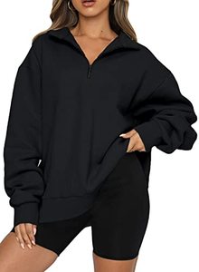 lot 9105 image: BLENCOT Women Half Zip Oversized Sweatshirts Long Sleeve Solid Color Drop Shoulder Fleece Workout Pullover Black XL