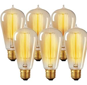 lot 9110 image: Vintage Incandescent Edison Light Bulbs 60W (6 Pack)- E26E27 Base 2100K Dimmable Decorative Lightbulbs - ST58 Style Amber Warm Light - Antique Squirrel Filament Light Bulbs for Outdoor and Indoor